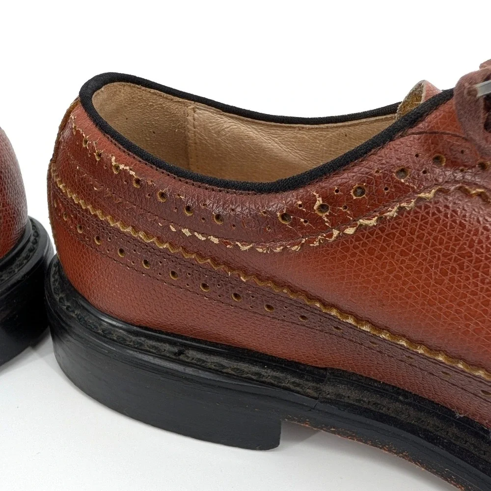 Sears Mens Brown Pebble Grain Leather Wingtip Oxford Dress Shoes‎ Distressed